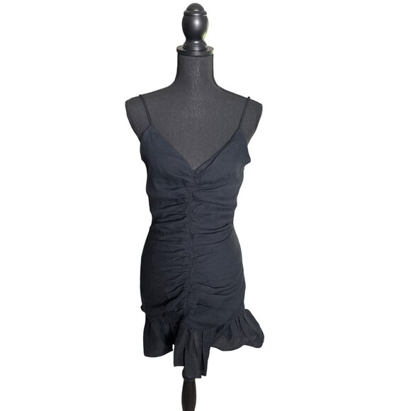 The East Order Womens Black Celine Mini Dress Ruched Ruffle Hem Size S - Picture 1 of 12